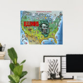 Poster de la carte de l'Illinois USA (Bureau à domicile)