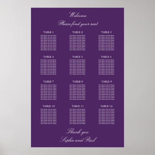 Poster de la carte de Mariage de 12 tables (Devant)