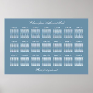 Poster de la carte de Mariage de table Dusty Blue 