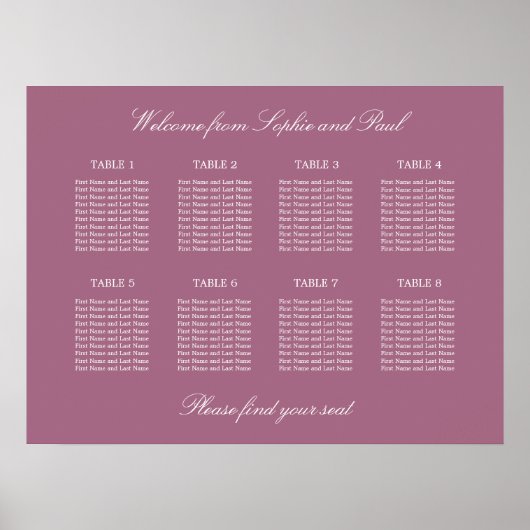 Poster de la carte de Mariage de table Mauve 8 (Devant)