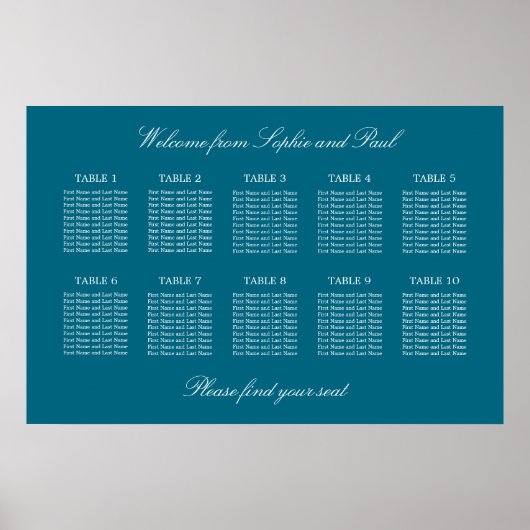 Poster de la carte de Mariage de table Turquoise 1 (Devant)