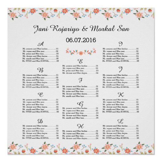 Poster de la carte de Mariage floral (Devant)