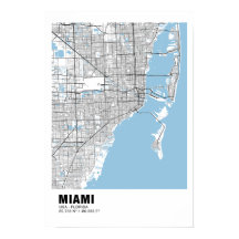 Poster de la carte de Miami - Carte noire de Miami