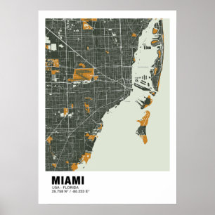 Poster de la carte de Miami - Miami Green & Gold M