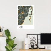 Poster de la carte de Miami - Miami Green & Gold M (Bureau à domicile)