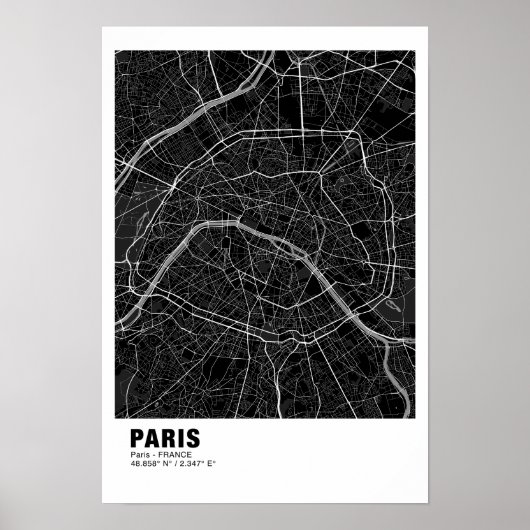 Poster de la carte de Paris - France Carte noire (Devant)