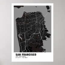 Poster de la carte de San Francisco - Carte noire 