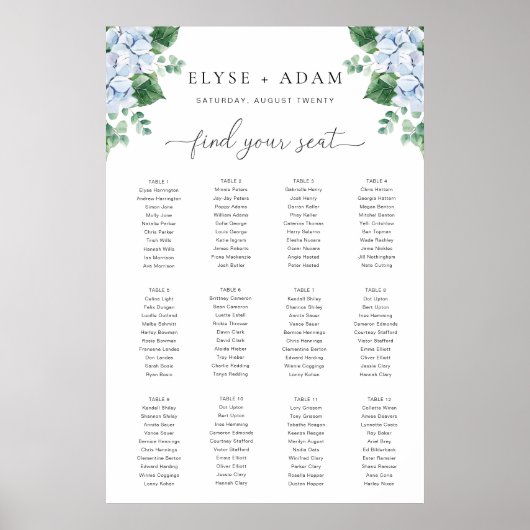 Poster de la carte de siège bleu Hydrangea 12 (Devant)