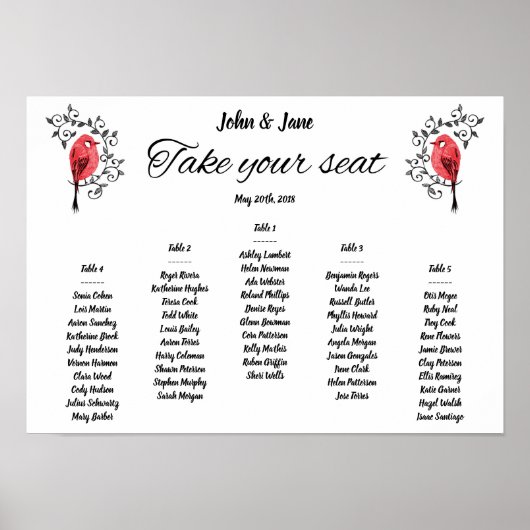 Poster de la carte de siège - Conception des oisea (Devant)