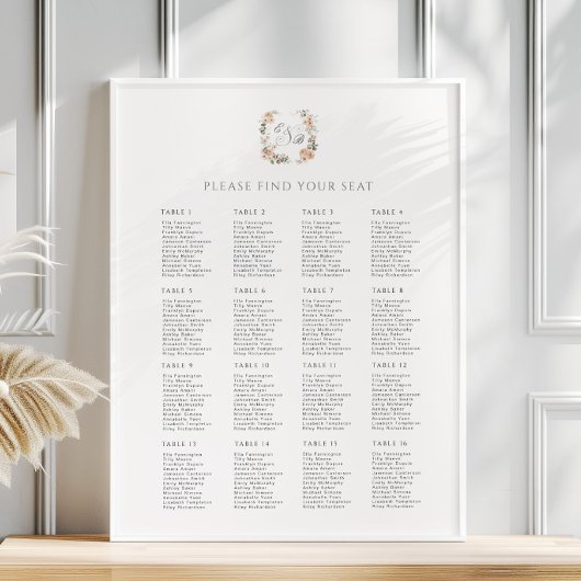 Poster de la carte de siège du Mariage Floral de P