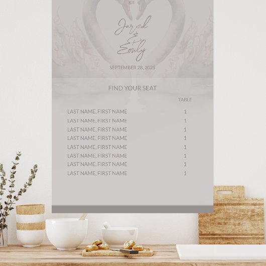 Poster de la carte de siège mariage (Cuisine)