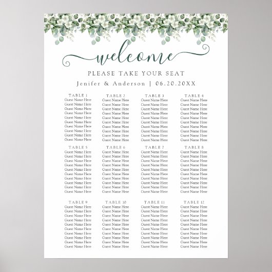 Poster de la carte de siège Mariage Eucalyptus Gre (Devant)