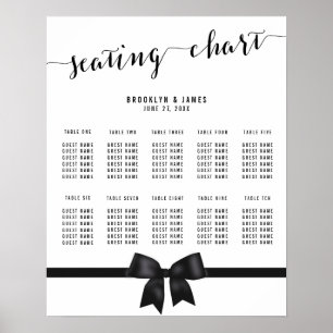 Poster de la carte de siège Mariage noir Bow 16x20