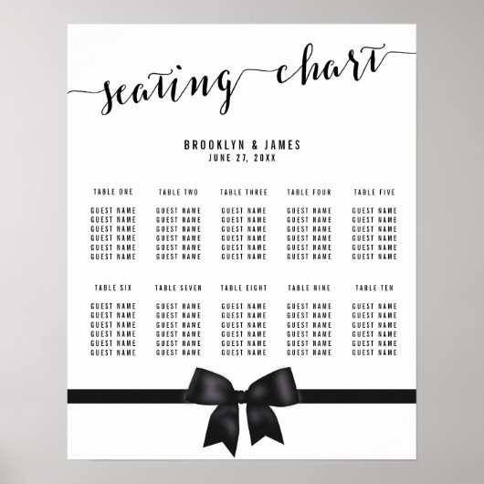 Poster de la carte de siège Mariage noir Bow 16x20 (Devant)
