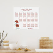 Poster de la carte de siège Mariage Red Peonies (Cuisine)