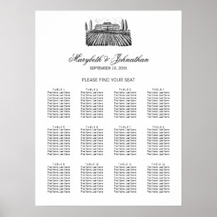 Poster de la carte de siège Mariage Toile & Callig