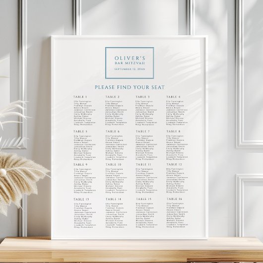 Poster de la carte de siège moderne Blue Bar Mitzv