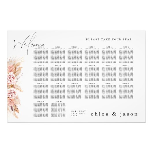 Poster de la carte de sièges fleuris Boho Blush (Devant)