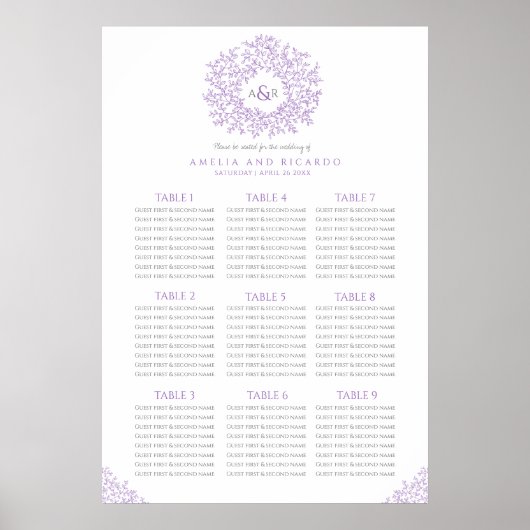 Poster de la carte de sièges mariage circulaire fe (Devant)