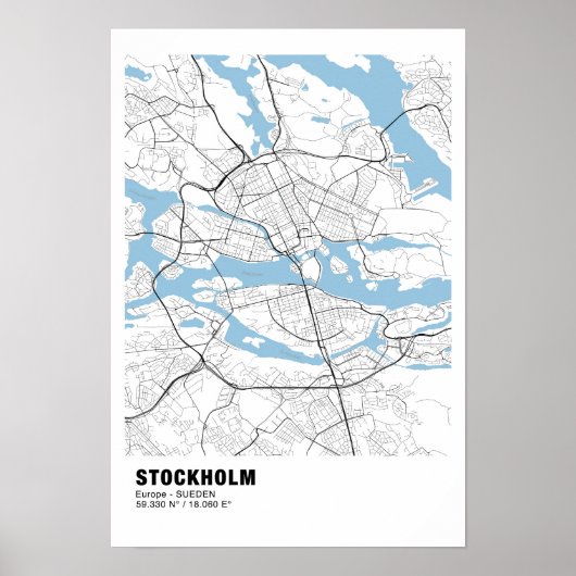 Poster de la carte de Stockholm - Poster blanc Suè (Devant)