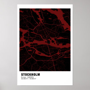 Poster de la carte de Stockholm - Poster rouge Suè