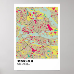 Poster de la carte de Stockholm - Suède Carte colo