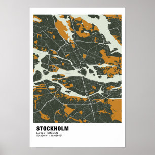 Poster de la carte de Stockholm - Suède Carte vert