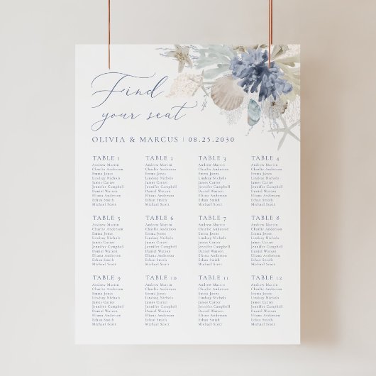 Poster de la carte des signes Boho Beach Blue Mari