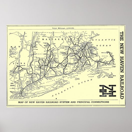 Poster de la carte du chemin de fer New Haven 1956 (Devant)