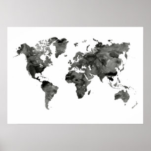 Poster de la carte du monde noir et blanc