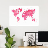 Poster de la carte du monde rose (Bureau à domicile)