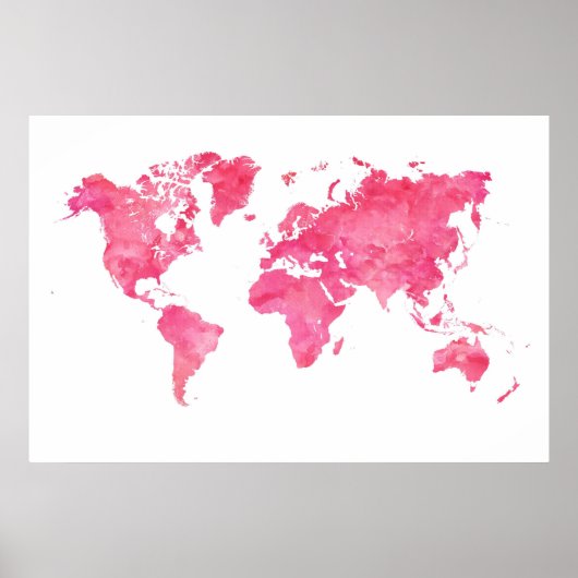 Poster de la carte du monde rose (Devant)