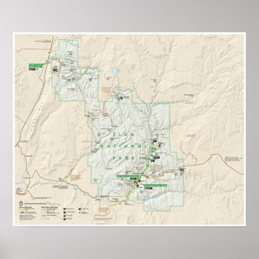 Poster de la carte du Parc national de Zion (Utah) (Devant)