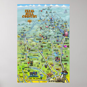 Poster de la carte du pays de Texas Hill