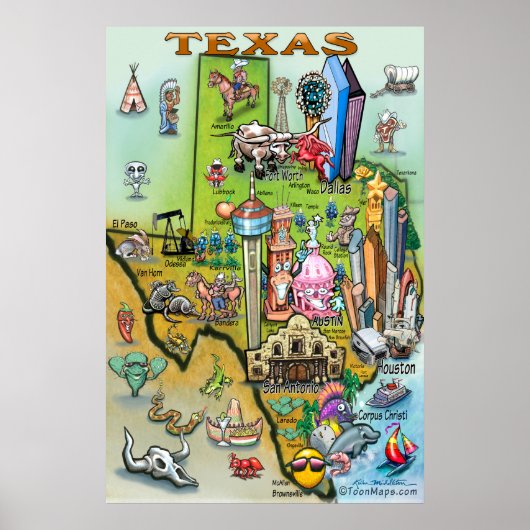 Poster de la carte du Texas Fun (Devant)