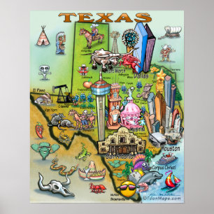 Poster de la carte du Texas Fun
