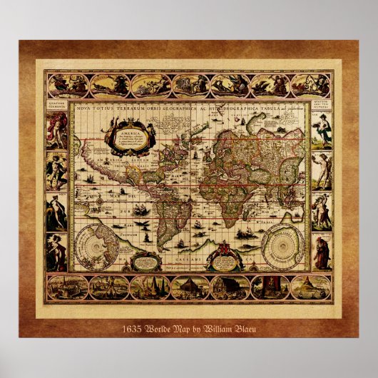 Poster de la carte du vieux monde 1635 (Devant)