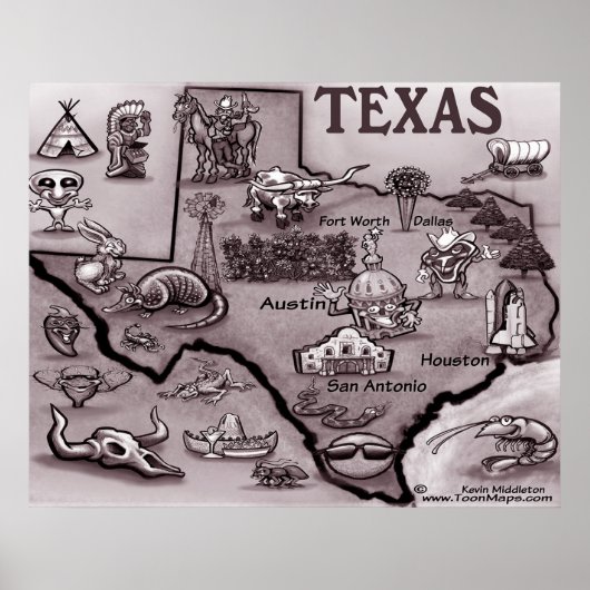 Poster de la carte du vieux Texas (Devant)