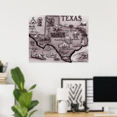 Poster de la carte du vieux Texas (Bureau à domicile)