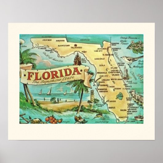 Poster de la carte Floride Retro 16x20 (Devant)