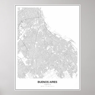 Poster de la carte minimaliste de Buenos Aires, Ar