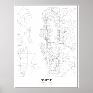 Poster de la carte minimaliste de Seattle, États-U