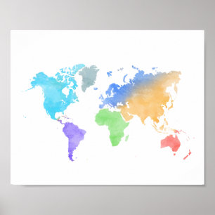 Poster de la carte mondiale de l'aquarelle vive -