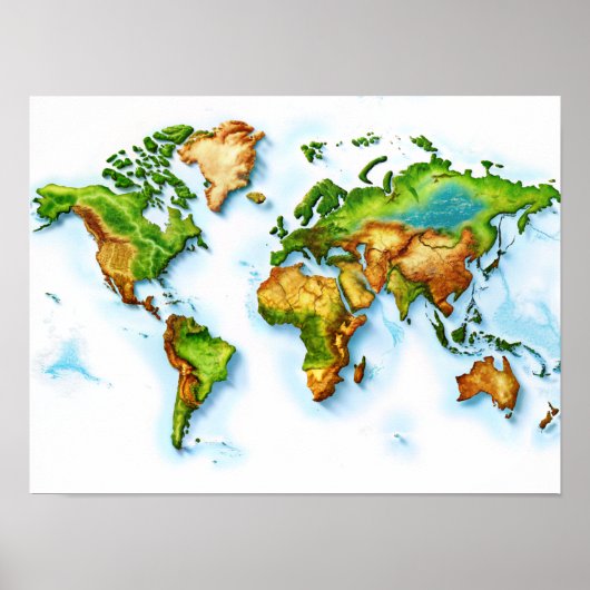 Poster de la carte topographique du monde Wall Art (Devant)