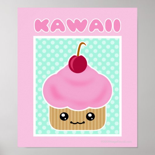 Poster de la cerise de Kawaii Cupcake (Devant)