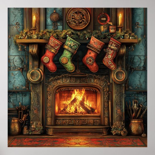 Poster de la cheminée de Noël Steampunk (Devant)