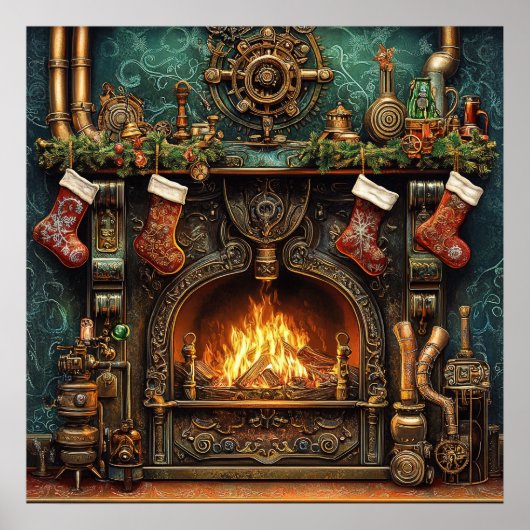 Poster de la cheminée de Noël Steampunk (Devant)