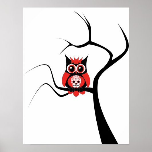 Poster de la Chouette à crâne rouge dans l'arbre (Devant)