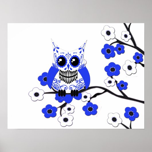 Poster de la Chouette aux fleurs de cerisier blanc (Devant)