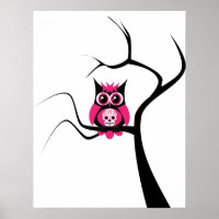 Poster de la Chouette crânienne rose dans l'arbre
